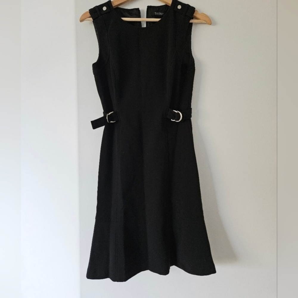 White House Black Market Black Sleeveless A-Line Dress with Side Buckles